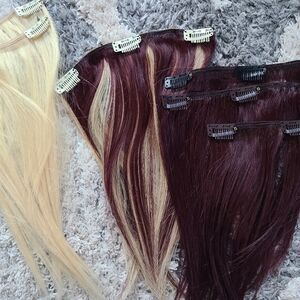 Sweet Deal 🍬 6 Pcs 12inch Blonde and Burgundy Hair Extensions 🍬 Real Hair 🌱
